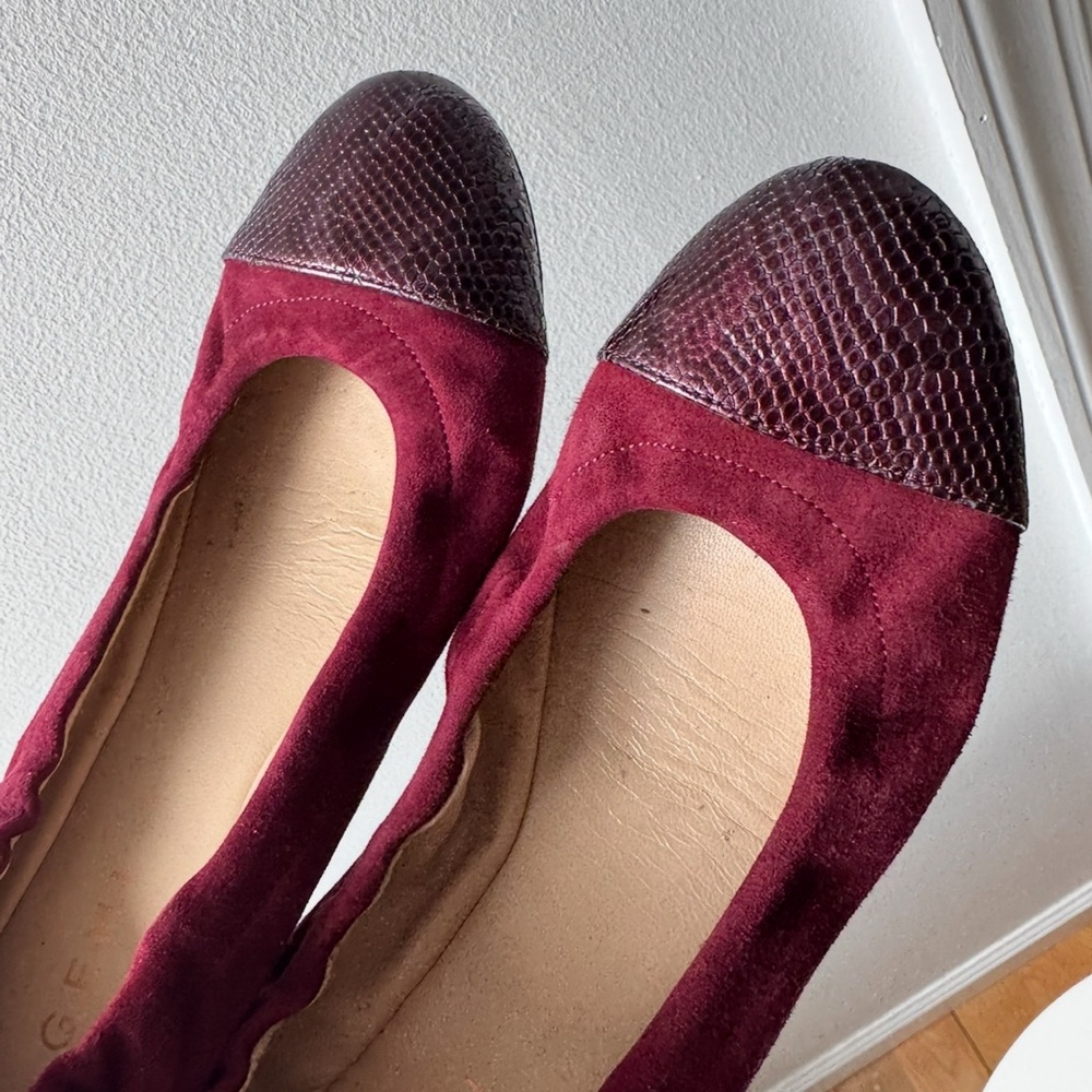 Elegant Burgundy Flats with Snakeskin Detail
